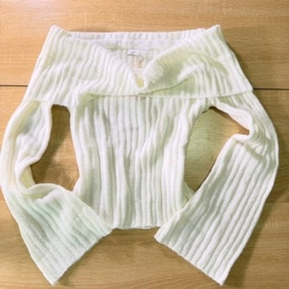 NEW More To Come Ingrid Off Shoulder Rib Knit Sweater White M